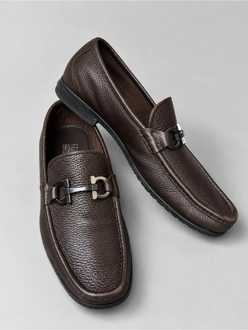 Ferragamo Loafers 9.5 Brown Gancini Silver Horse Bit Buckle Luxe Shoes Old Money